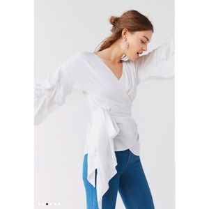 Urban Outfitters NWT White Cotton Pouf Sleeve Wrap Blouse, xs